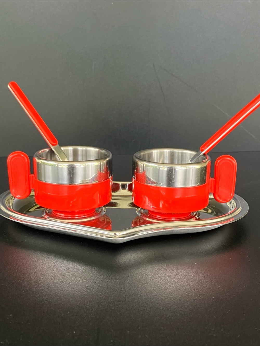 Morinox Italy Red Espresso Cup Set on Stainless 18/10 Steel Heart Tray w/Spoon